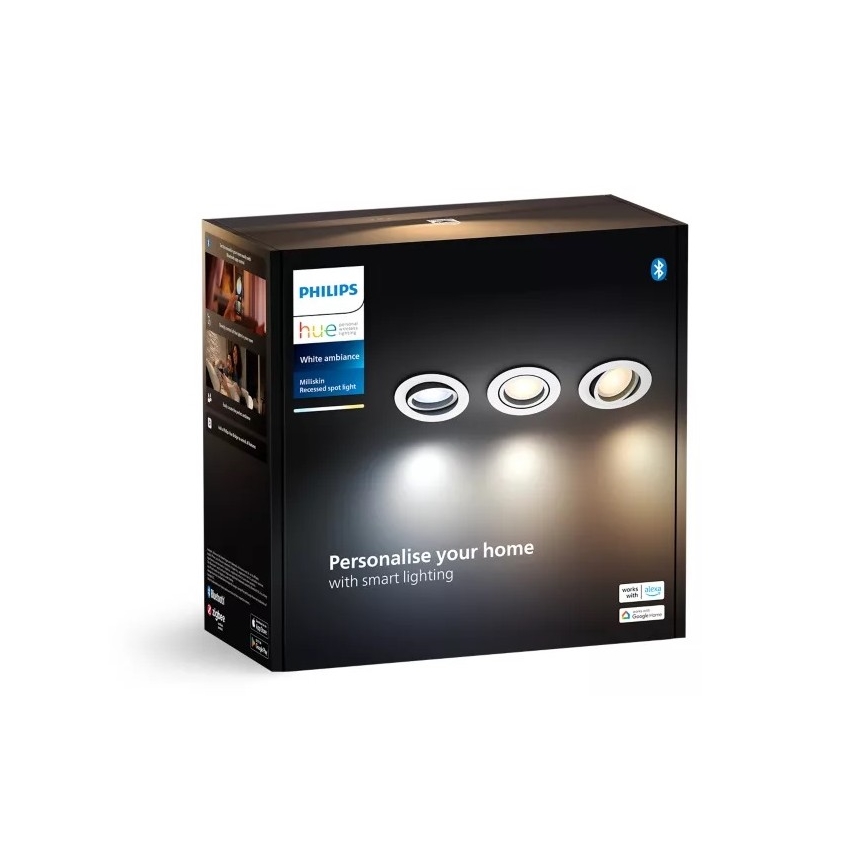 Philips - SET 3x LED Zatemnitvena vgradna svetilka Hue MILLISKIN 1xGU10/4,2W/230 2200-6500K