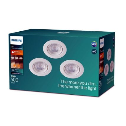 Philips -SET 3xLED Zatemnitvena vgradna svetilka IMPALA Warm Glow LED/6W/230V