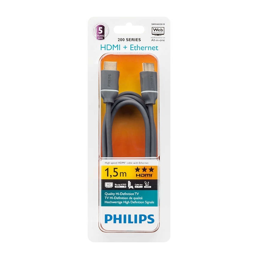 Philips SWV4432S/10 - HDMI kabel z Ethernetom, HDMI 1.4 A priključek 1,5 m siva