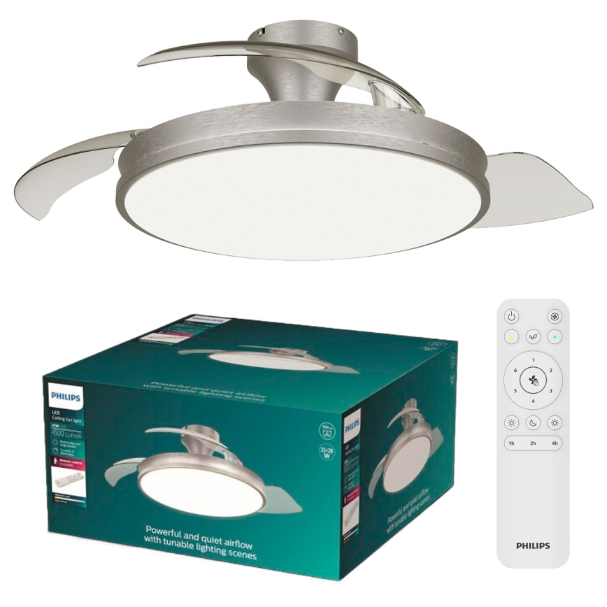 Philips - Zatemnjiva LED stropna svetilka z ventilatorjem ATLAS LED/35W/230V matni krom + daljinski upravljalnik