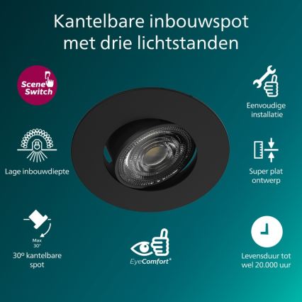 Philips - LED zatemnljivo vgradno stropno svetilo CILANTRO LED/5W/230V 4000K črna