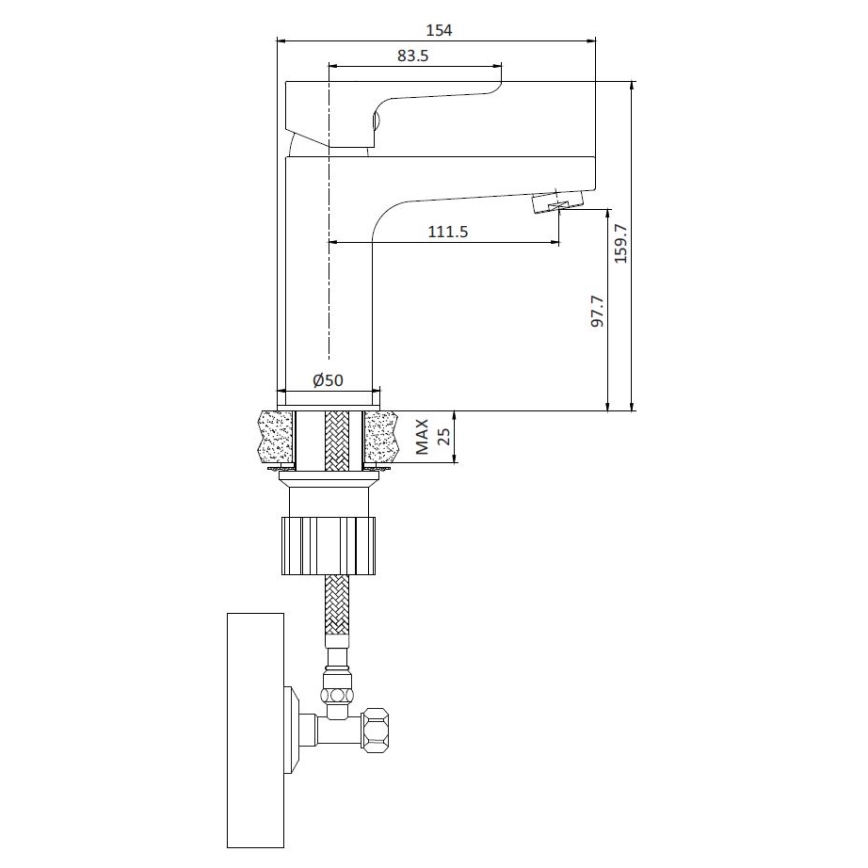 Pipa za umivalnik NAESBY 15,9 cm, sijajni krom