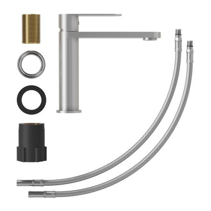 Pipa za umivalnik TARNBY, 17,3 cm, brušeno nerjavno jeklo