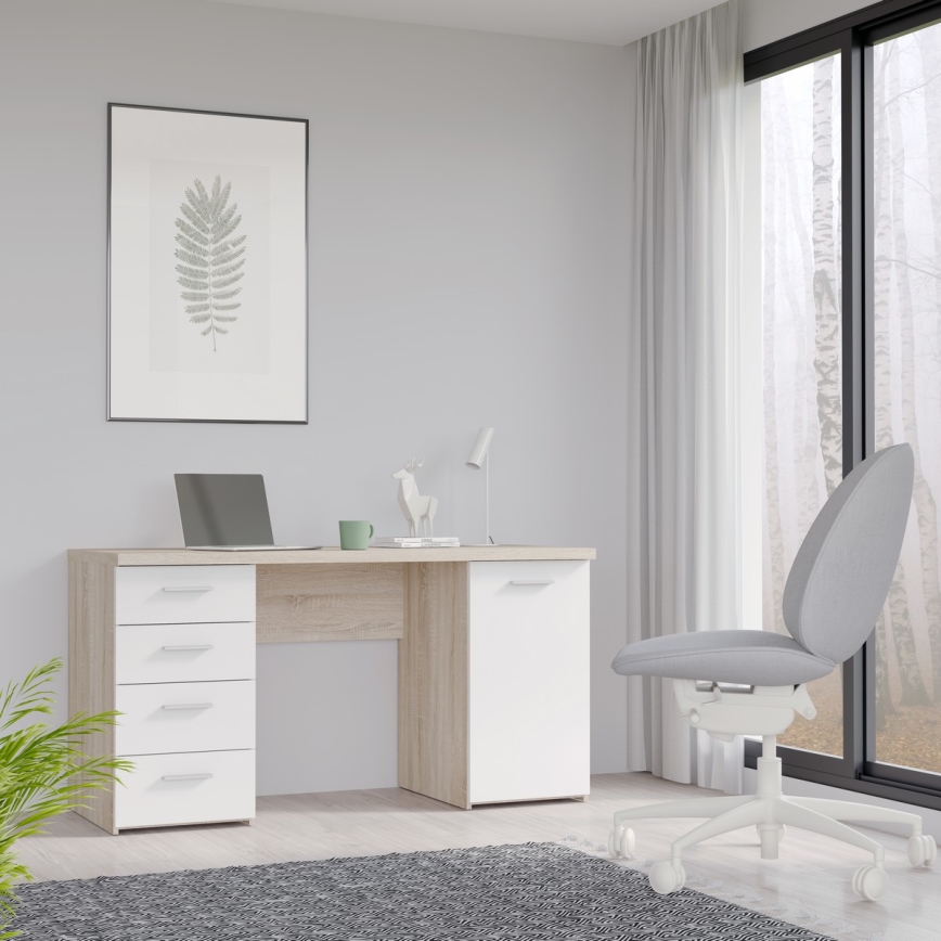 Pisalna miza ARENO, bela/hrast sonoma
