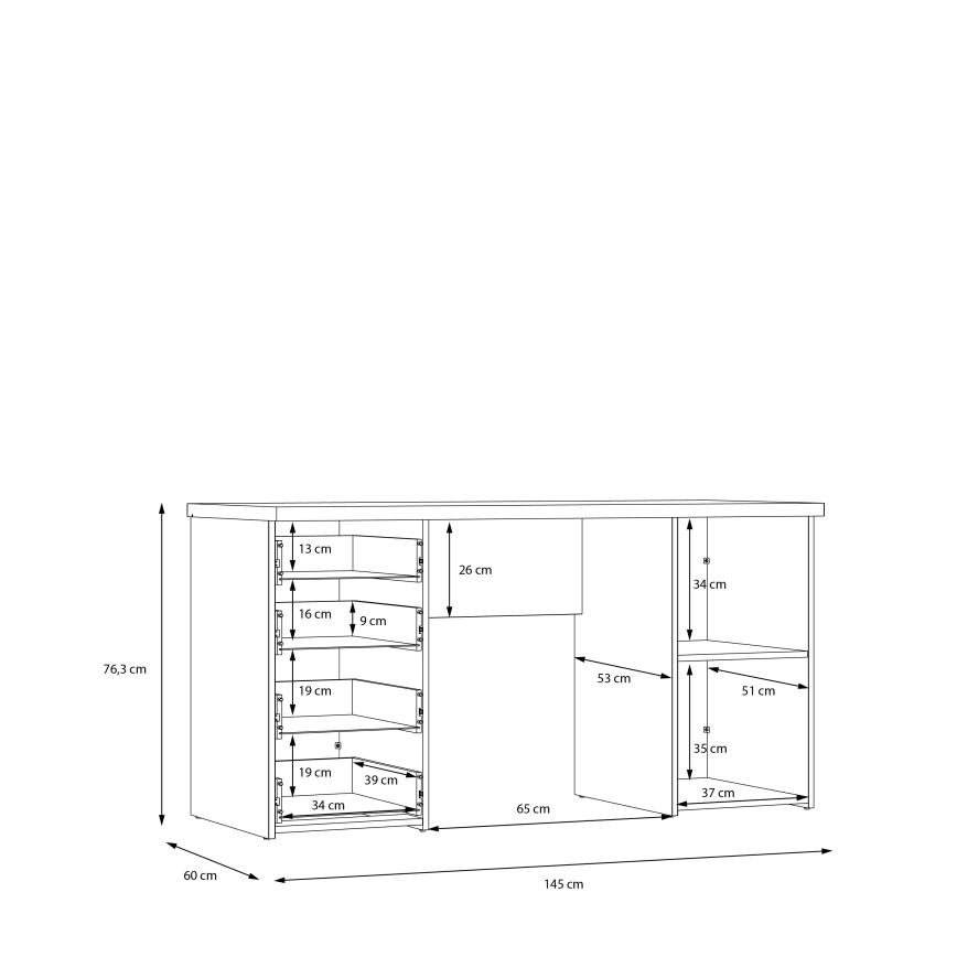 Pisalna miza ARENO, bela/hrast sonoma