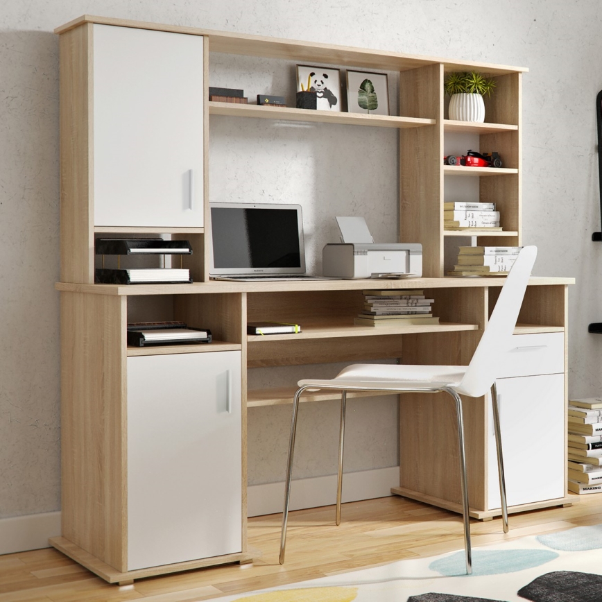 Pisalna miza ELIAN s polico, hrast sonoma/bela