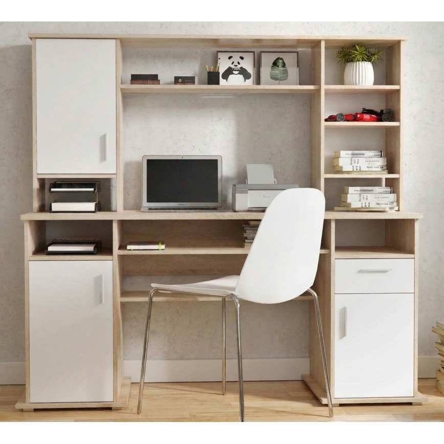 Pisalna miza s polico ELIAN 160x53 cm hrast sonoma/bela