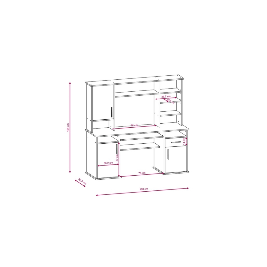 Pisalna miza s polico ELIAN hrast sonoma siva/bela