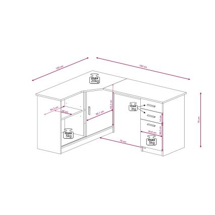 Pisalna miza s polico in predali ROBERTO desna hrast artisan/bela