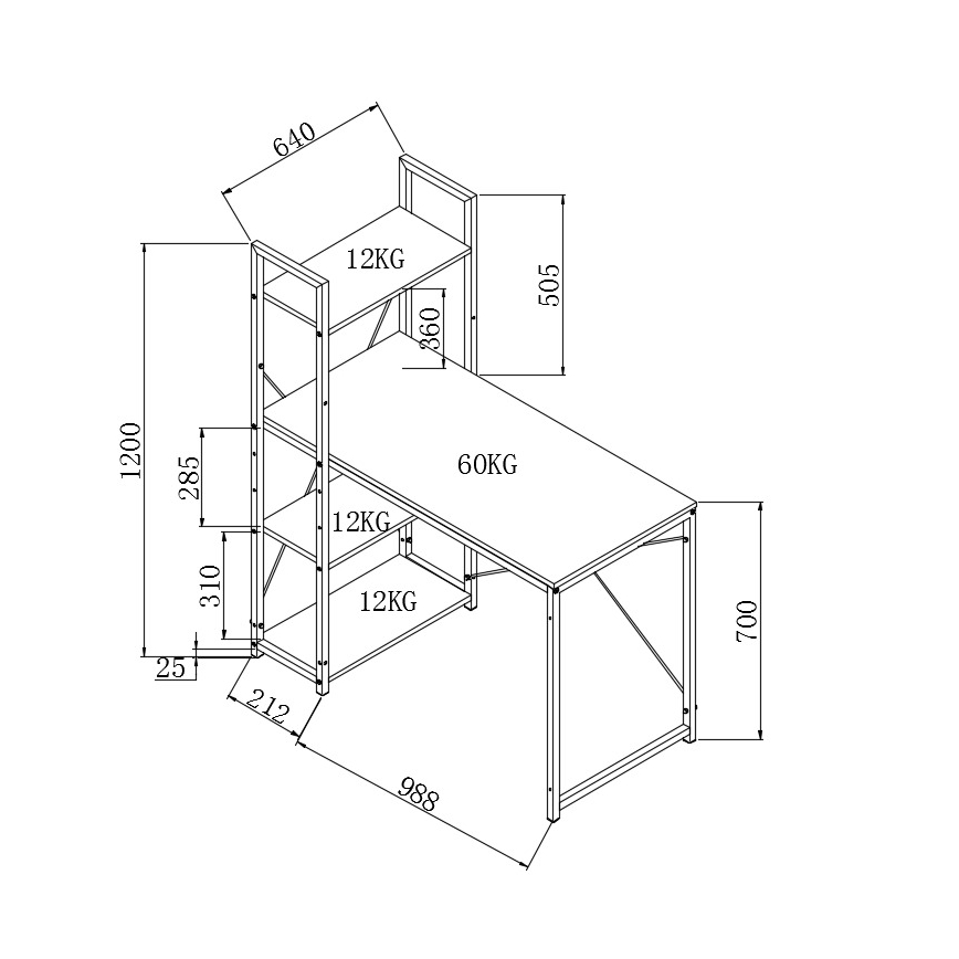 Pisalna miza SERENOR črna/hrast sonoma