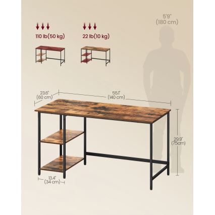 Pisalna miza SOLEA 140x60 cm rjava/črna