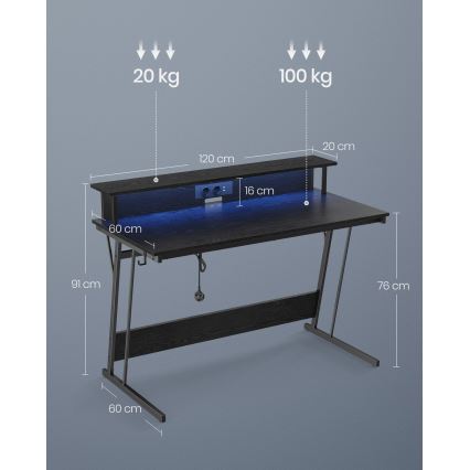 Pisalna miza z osvetlitvijo SOLEA-X črna