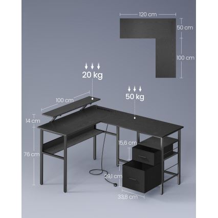 Pisalna miza z osvetlitvijo SOLEA-X rjava/črna