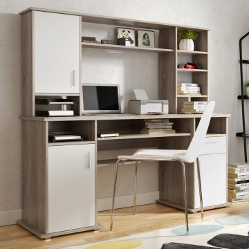 Pisalna miza z polico ELIAN 160x53 cm hrast sonoma siva/bela