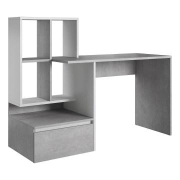 Pisalna miza z polico MARLO, betonsko siva/bela