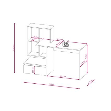 Pisalna miza z polico MARLO, betonsko siva/bela