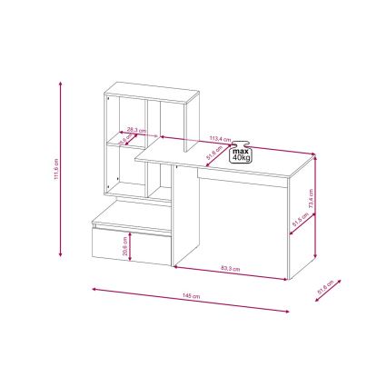 Pisalna miza z polico MARLO hrast artisan/bela