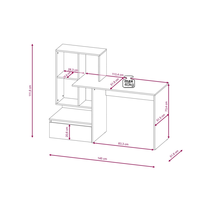 Pisalna miza z polico MARLO hrast artisan/bela