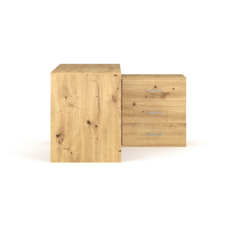 Pisalna miza z predali in univerzalnim vogalom (L/D) JULES, hrast Artisan