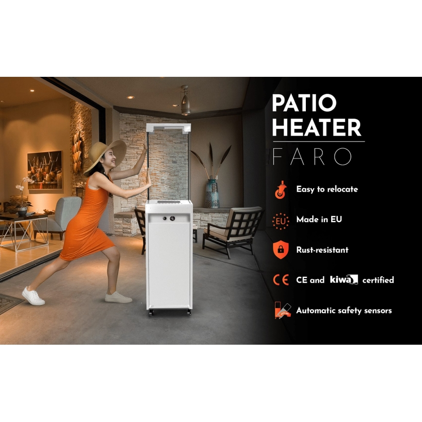 Planika - Zunanji plinski kamin 142x36 cm 8kW 1xAAA bela + zaščitni pokrov