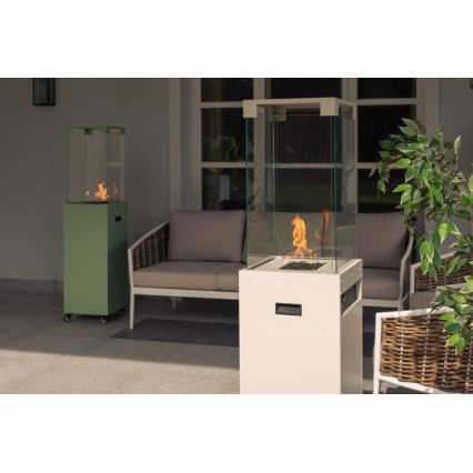 Planika - Zunanji plinski kamin 142x36 cm 8kW 1xAAA bela + zaščitni pokrov