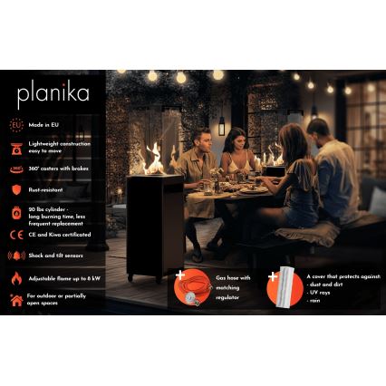 Planika Faro GAS - Zunanji plinski kamin 142x36 cm 8kW črna + zaščitni pokrov
