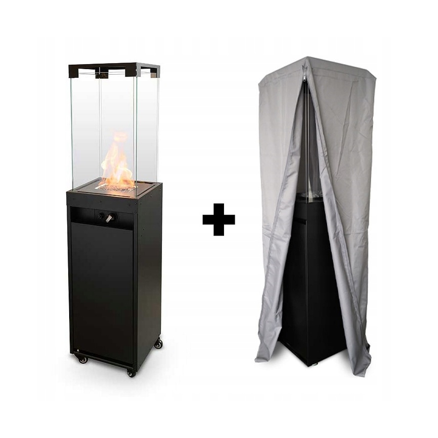 Planika Faro GAS - Zunanji plinski kamin 142x36 cm 8kW črna + zaščitni pokrov