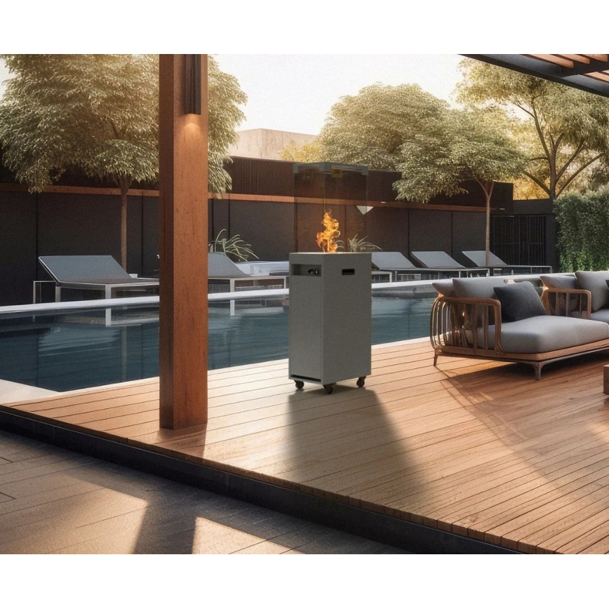 Planika - Zunanji plinski kamin 142x36 cm 8kW 1xAAA siva + zaščitni pokrov