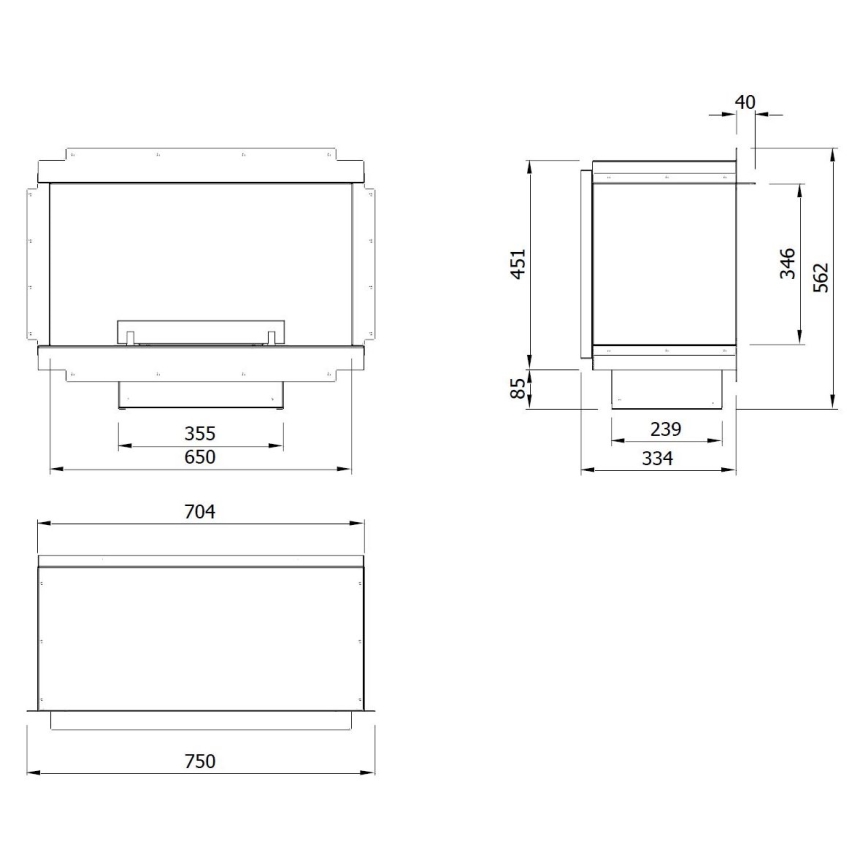Planika - Vgradni univerzalni BIO kamin z daljinskim upravljalnikom 56,2x75 cm 2,5kW/230V