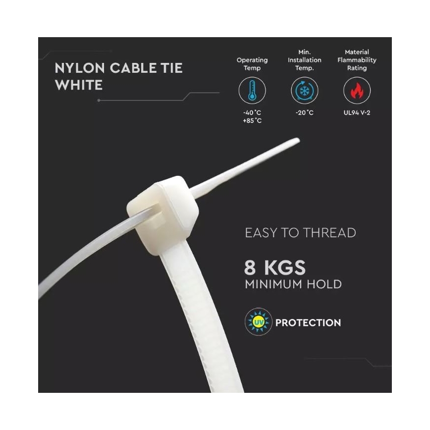 Plastični vezni trak 2,5x100mm 100 kom. bela