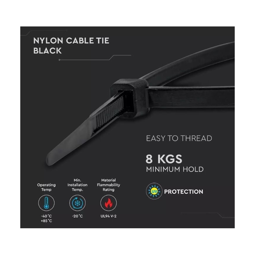 Plastični vezni trak 2,5x100mm 100 kom. črna