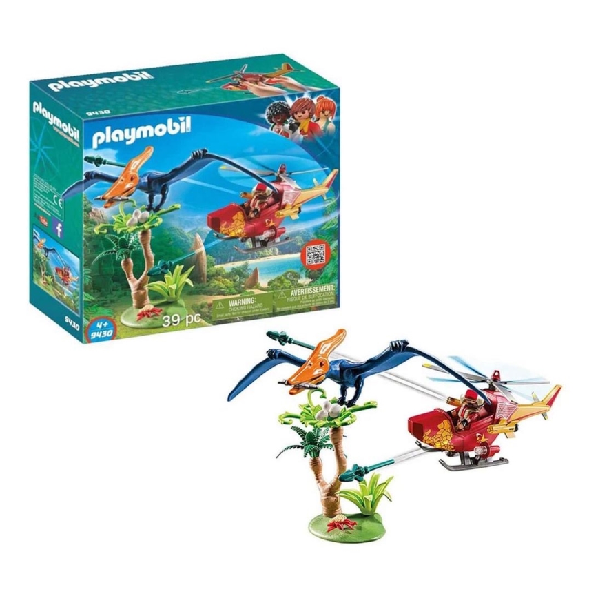 Playmobil - Otroški gradbeni set helikopter s pterodaktilom 39 kom.