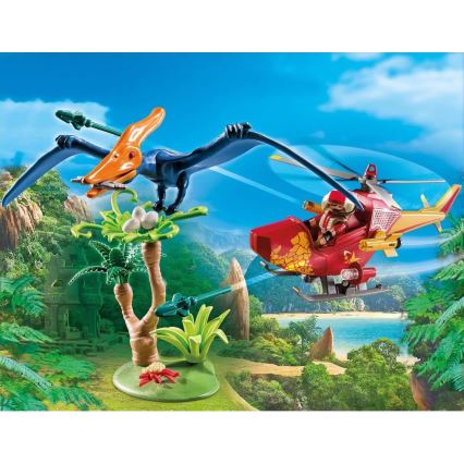 Playmobil - Otroški gradbeni set helikopter s pterodaktilom 39 kom.