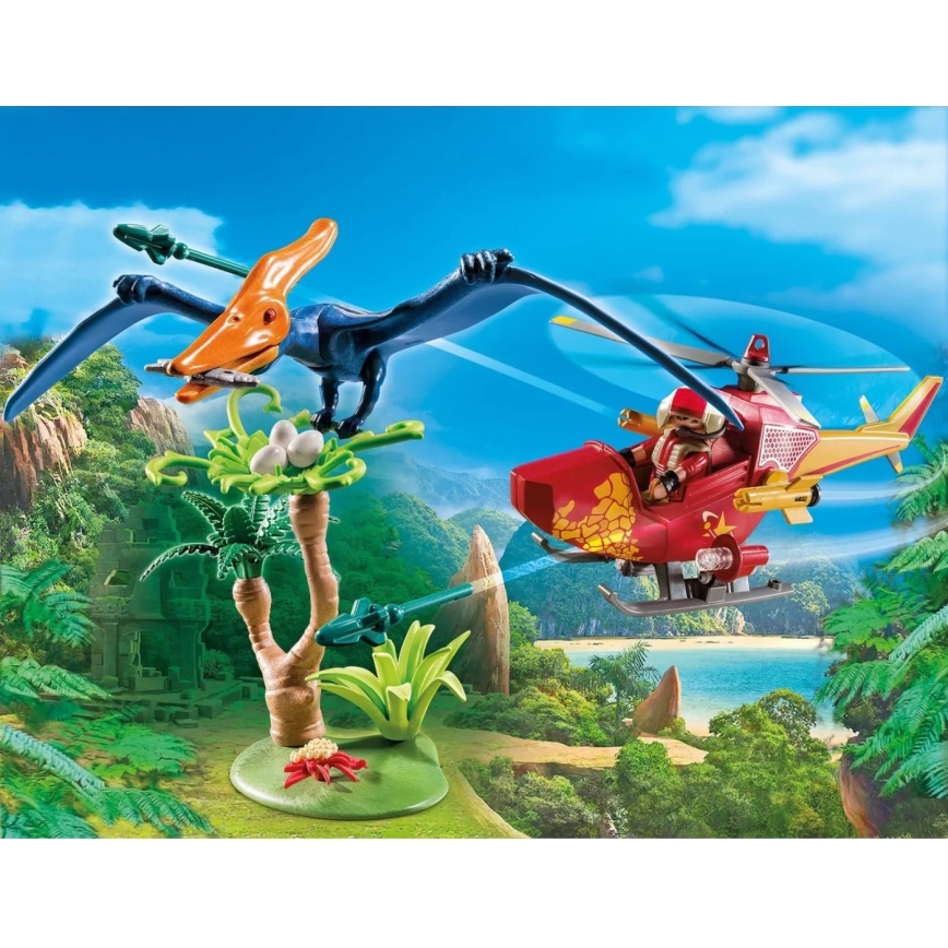 Playmobil - Otroški gradbeni set helikopter s pterodaktilom 39 kom.
