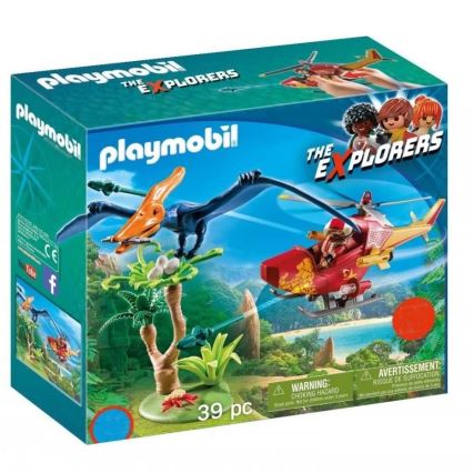 Playmobil - Otroški gradbeni set helikopter s pterodaktilom 39 kom.