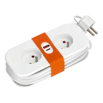 Podaljšek 2Z + 2xUSB 1,4 m bela
