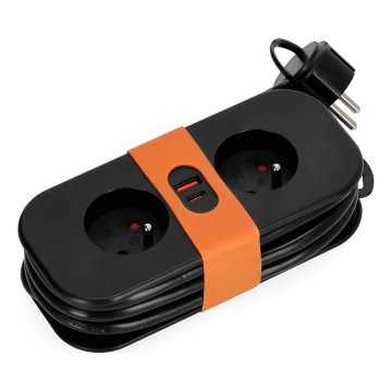 Podaljšek 2Z + 2xUSB 1,4 m črna