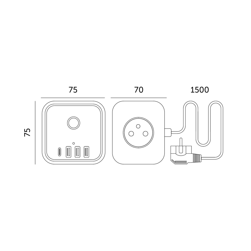 Podaljšek kocka s stikalom LINEA 3x230V + 4xUSB A/C bela
