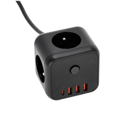 Podaljšek kocka s stikalom LINEA 3x230V + 4xUSB A/C črna
