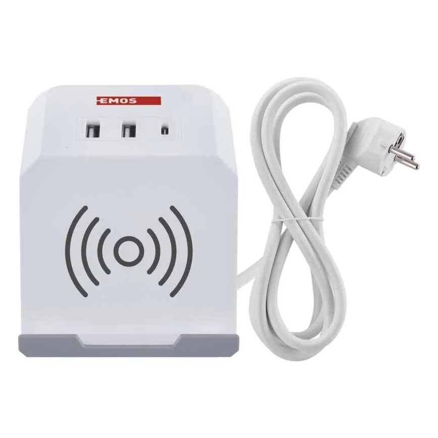 Podaljšek kocka z brezžičnim polnilnikom QI 2Z +2xUSB-A+1xUSB-C 2m bela
