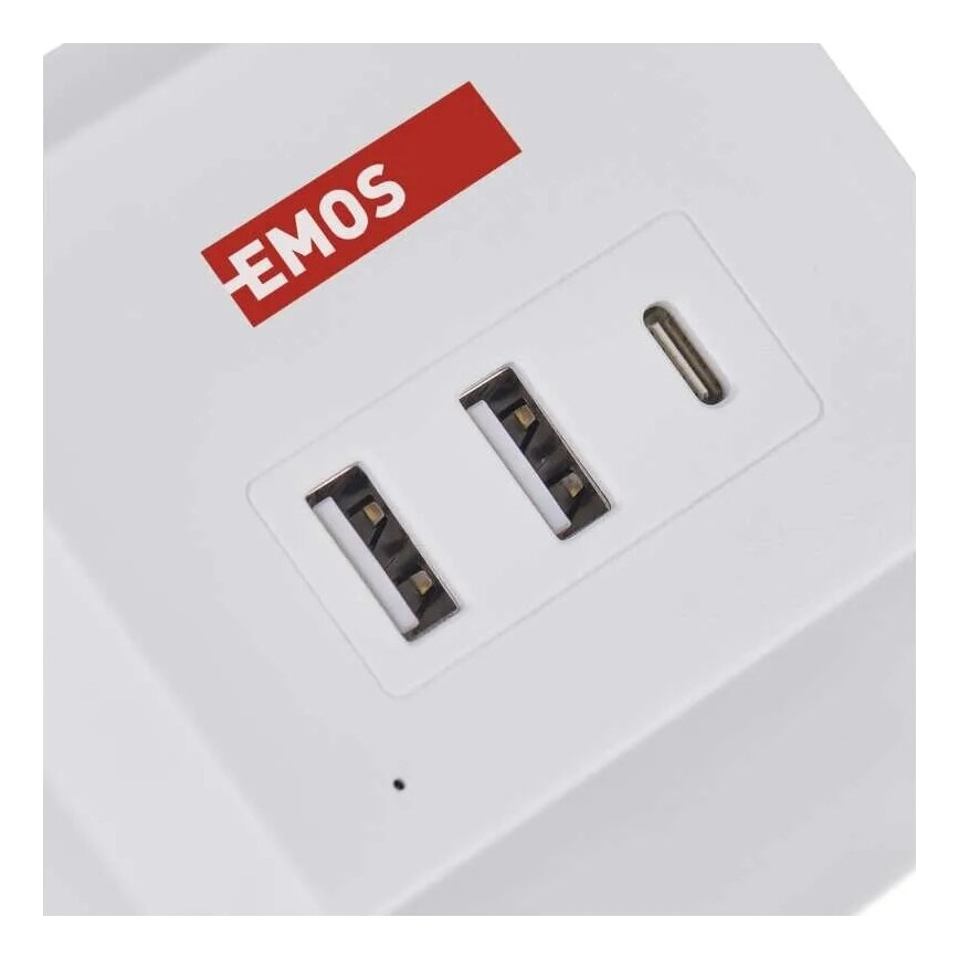 Podaljšek kocka z brezžičnim polnilnikom QI 2Z +2xUSB-A+1xUSB-C 2m bela