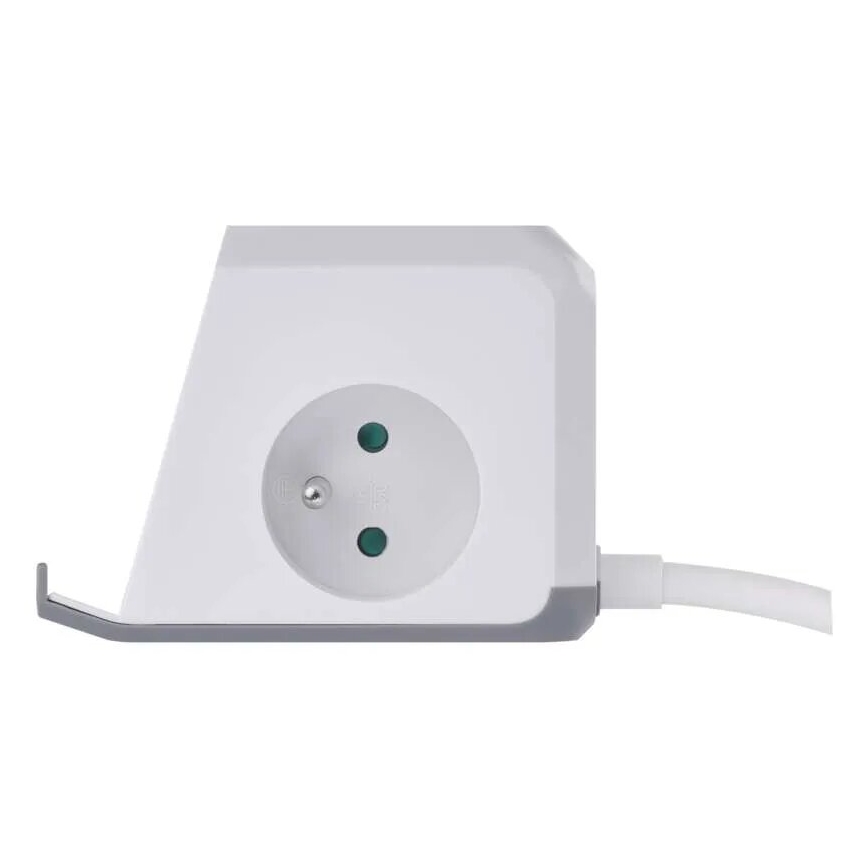 Podaljšek kocka z brezžičnim polnilnikom QI 2Z +2xUSB-A+1xUSB-C 2m bela