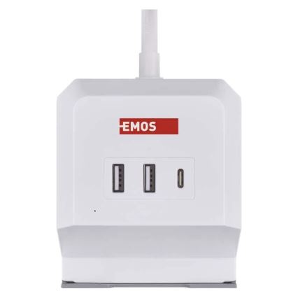 Podaljšek kocka z brezžičnim polnilnikom QI 2Z +2xUSB-A+1xUSB-C 2m bela
