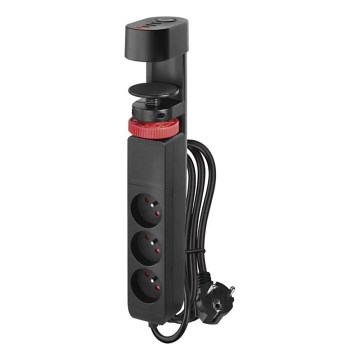 Podaljšek s priključkom na mizo 3Z + 3xUSB 1,5m črna