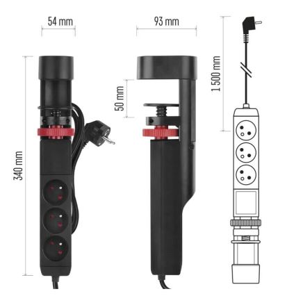 Podaljšek s priključkom na mizo 3Z + 3xUSB 1,5m črna