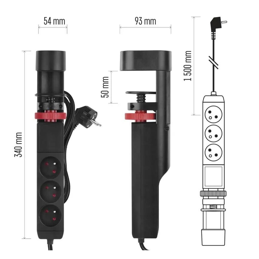 Podaljšek s priključkom na mizo 3Z + 3xUSB 1,5m črna