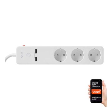 Podaljšek SMART s stikalom 1,5m + 2xUSB/Wi-Fi Tuya SCHUKO