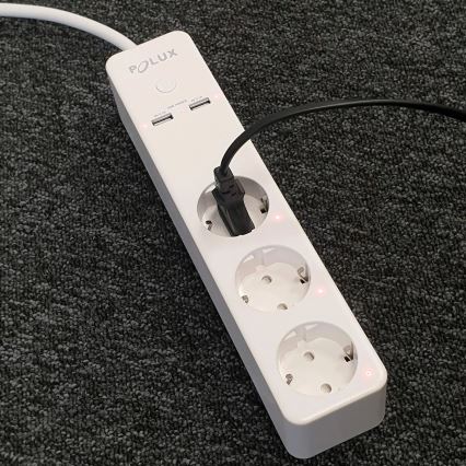 Podaljšek SMART s stikalom 1,5m + 2xUSB/Wi-Fi Tuya SCHUKO