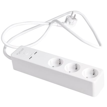 Podaljšek SMART s stikalom 1,5m + 2xUSB/Wi-Fi Tuya SCHUKO