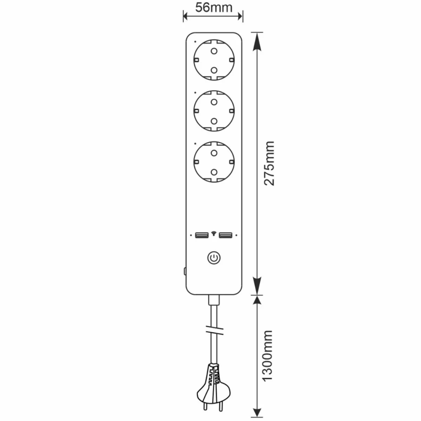 Podaljšek SMART s stikalom 1,5m + 2xUSB/Wi-Fi Tuya SCHUKO